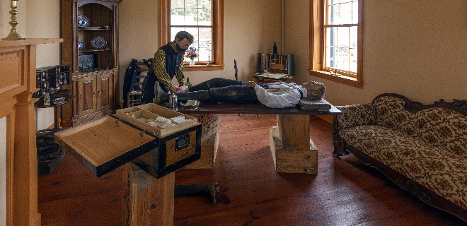The interior of the Pry House Field Hospital Museum, an amputation in action
