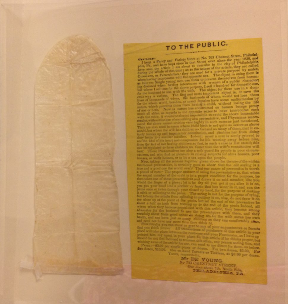 A Civil War era condom and the accompanying advertisement ... assuring the public it was for the health of married women. In the collection of the NMCWM.