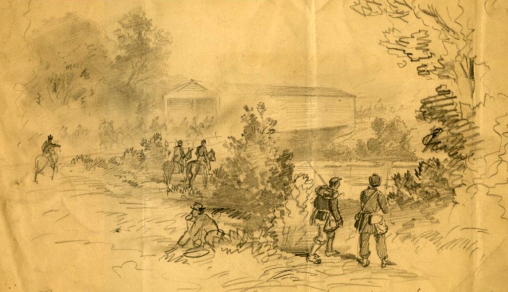 Soldiers on the Georgetown Pike at the Monocacy River. (Crossroads of War)