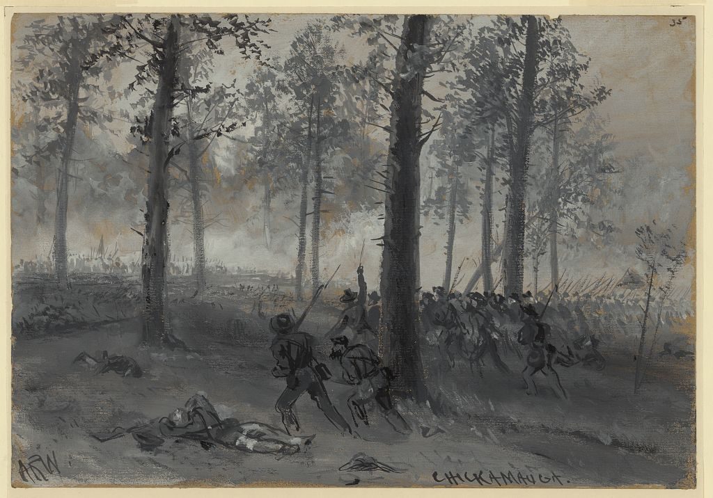 Sketch of one of the final Confederate assaults at the Battle of Chickamauga