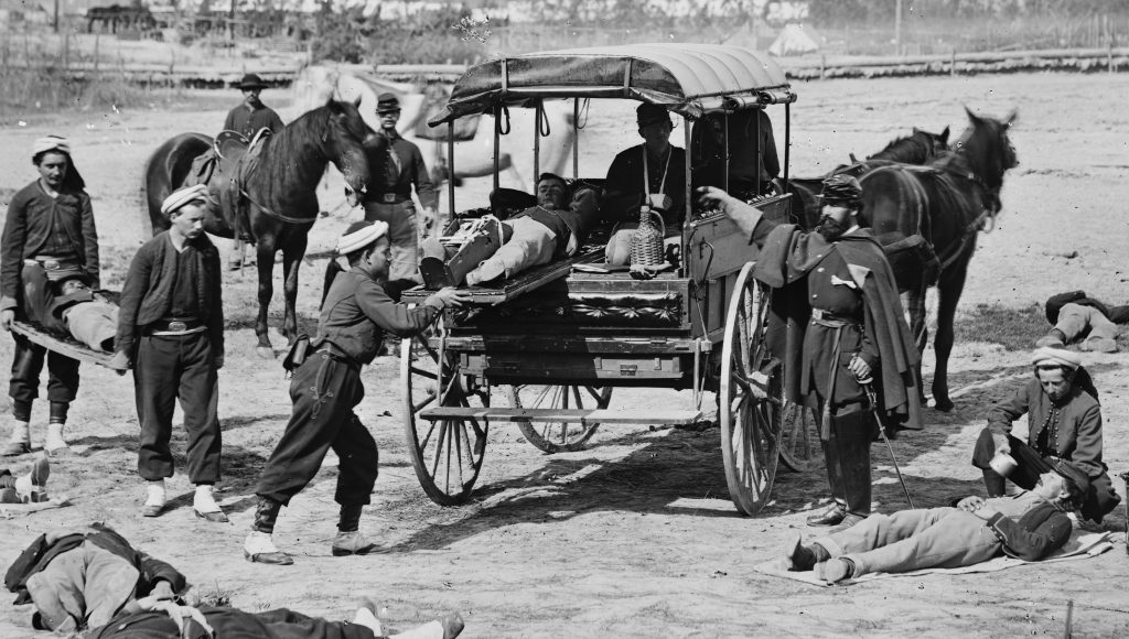 Union soldiers training for the Ambulance Corps Courtesy of the Library of Congress