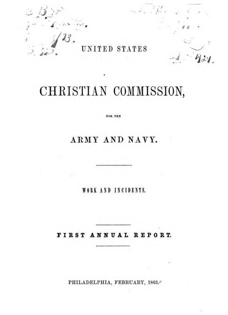 The U.S. Christian Commission’s first annual report featured several firsthand accounts by and about delegates after Antietam, published at Philadelphia in February 1863, via Hathitrust.