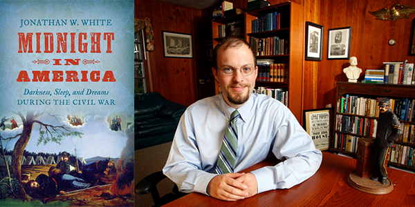 Dr. Jonathan White and the cover of his book Midnight in America