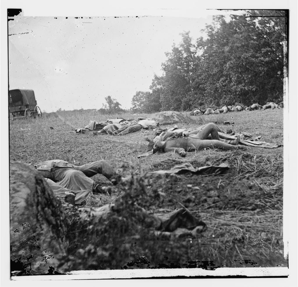 Confederate dead on the Rose Farm. The Rose family were some of the people who had to recover from the battle at Gettysburg. Courtesy of the Library of Congress