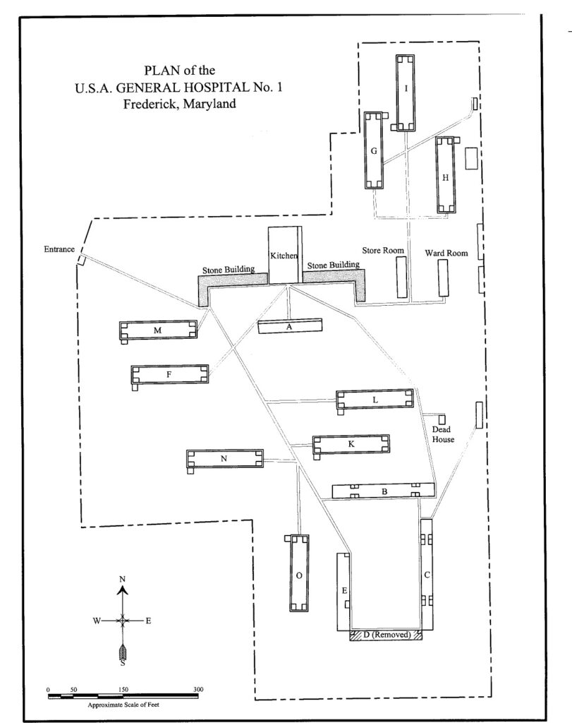 Figure 3: Plan of General Hospital #1, undated but likely c.1865. The entrance is on South Market Street. Courtesy of the National Archives Cartographic and Architectural Branch. Digital reproduction by Barry Warthen.