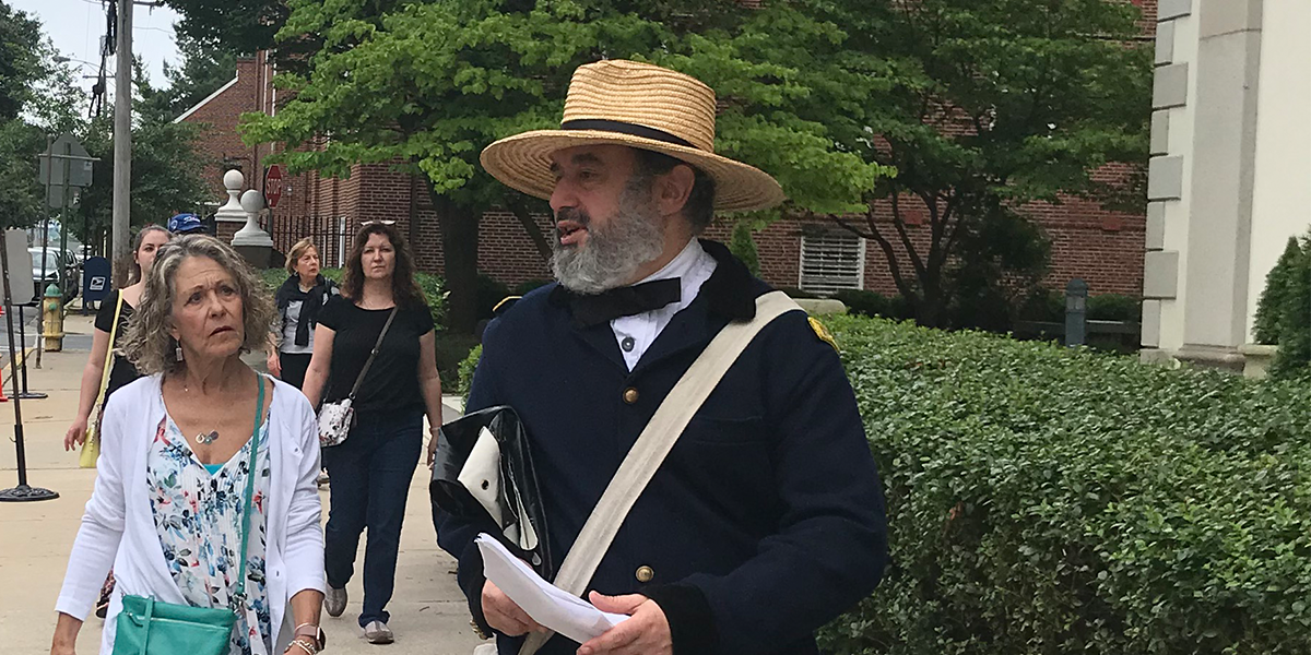 Museum docent Brad Stone on a walking tour